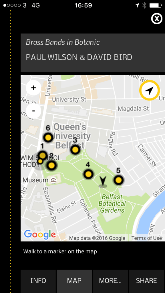 Usando o app Belfast Soundwalkings